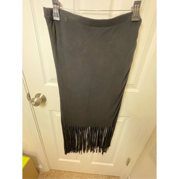 INC International Concepts women’s pencil skirt with fringe black large - Picture 2 of 5